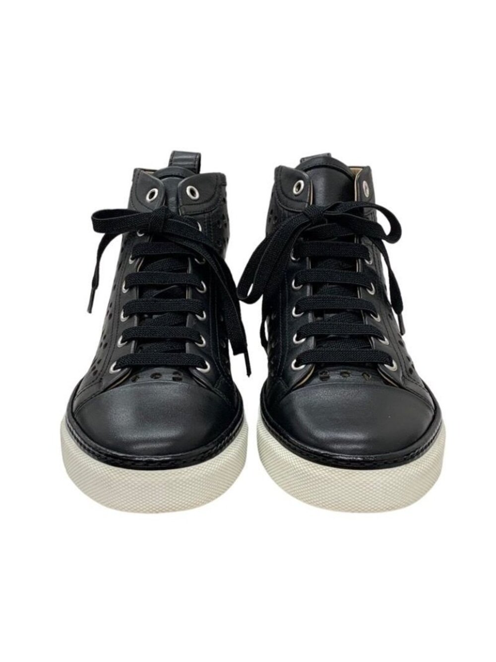Hermes Jimmy Sneakers Shoes Leather Black Punching High Cut - Picture 2 of 9